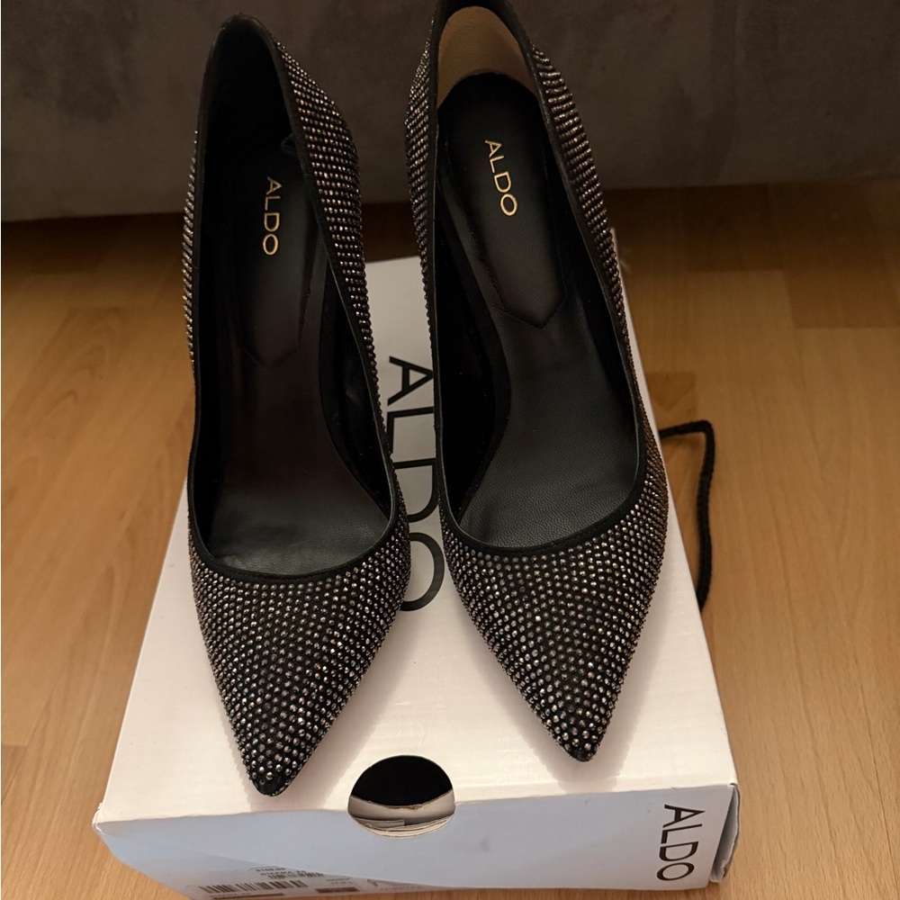 Aldo Black and Silver Studded Heels